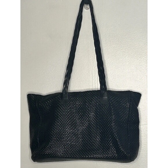 CEM Brazilian Woven Leather Shoulder Bag Braided Handles Black 2 Compartments - Picture 1 of 7